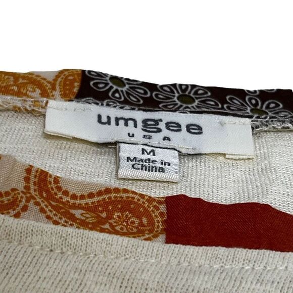 Umgee cream boho top with mixed print bishop sleeves size M - Picture 10 of 15